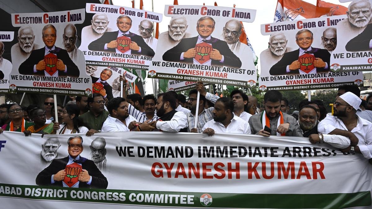 Telangana Congress leaders and workers during protest rally on Necklace Road in Hyderabad