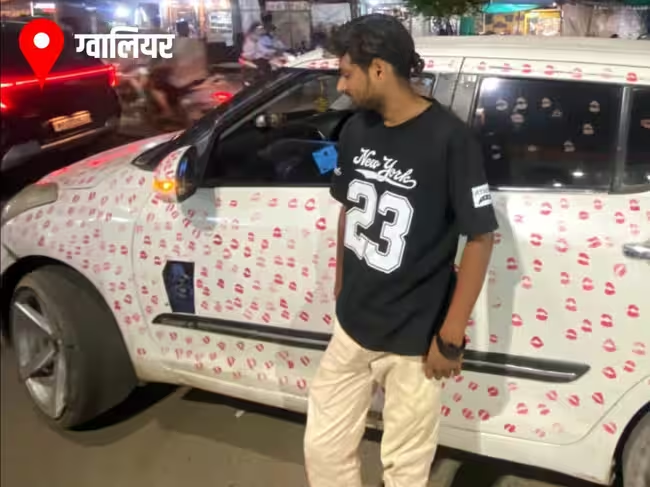 3,400 Lipstick Kisses Turn Gwalior Car Into Viral Sensation — But the Stunt Ends With a ₹5,500 Fine