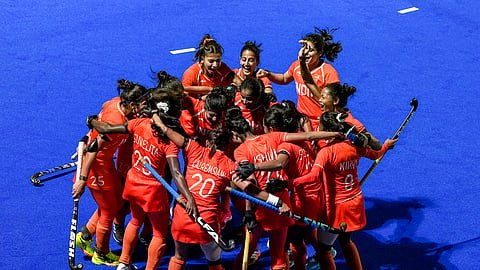 India women’s hockey team celebrates after winning Asian Games 2026 gold against China